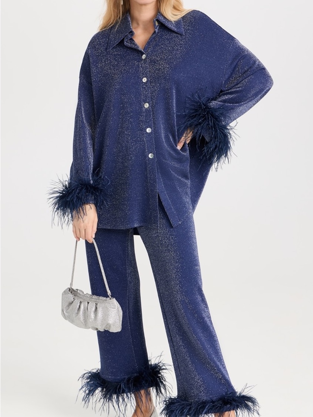 Sleeper Cosmos Metallic Feather Trim Set NWT Small SOLD OUT Shimmer Pajama Set